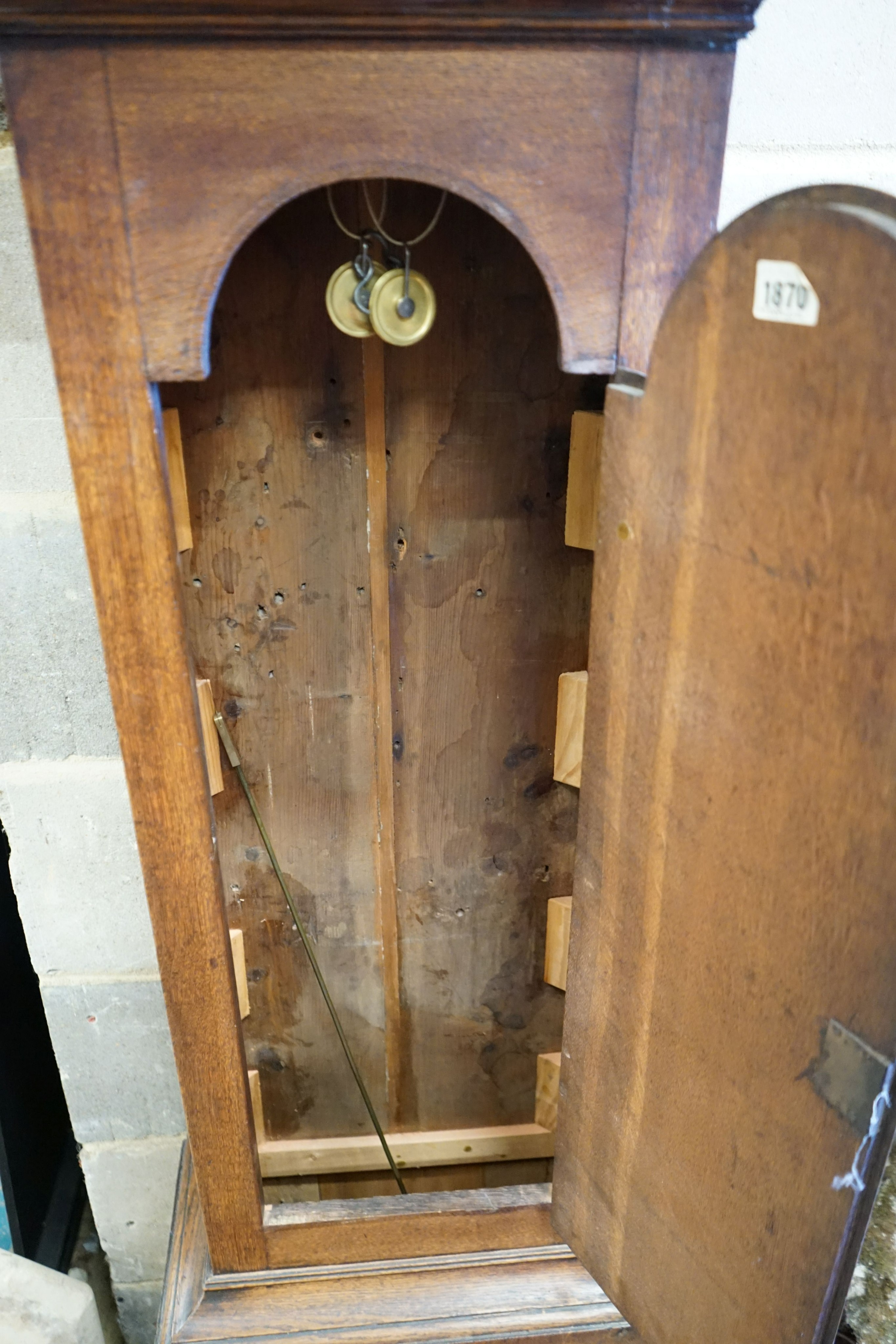 A George III and later oak cased 8 day longcase clock, marked George Dunbar, height 207cm